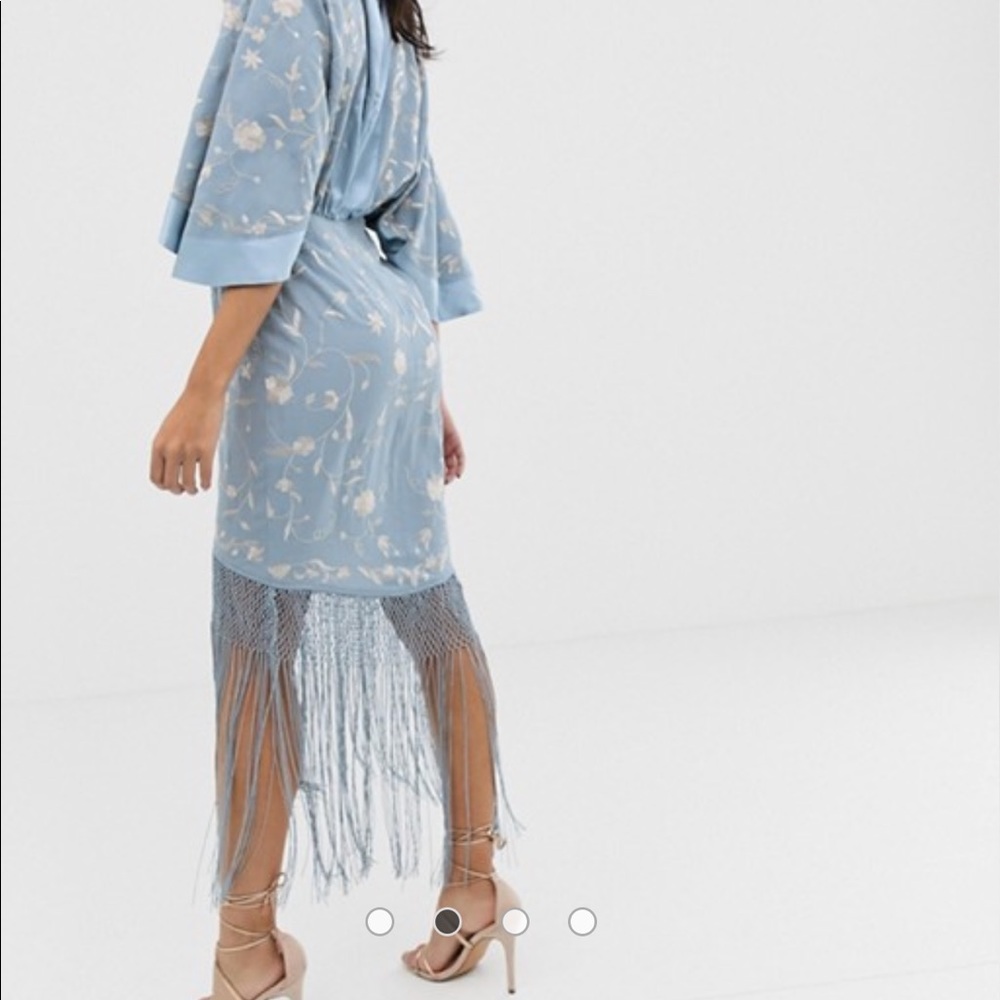 ASOS DESIGN kimono midi dress with fringe hem - Picture 4 of 4